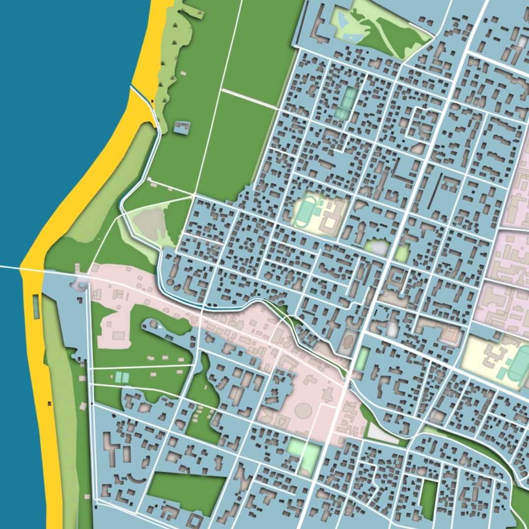 COLOURED ROAD MAP OF PALANGA, LITHUANIA BY MAPBAKES