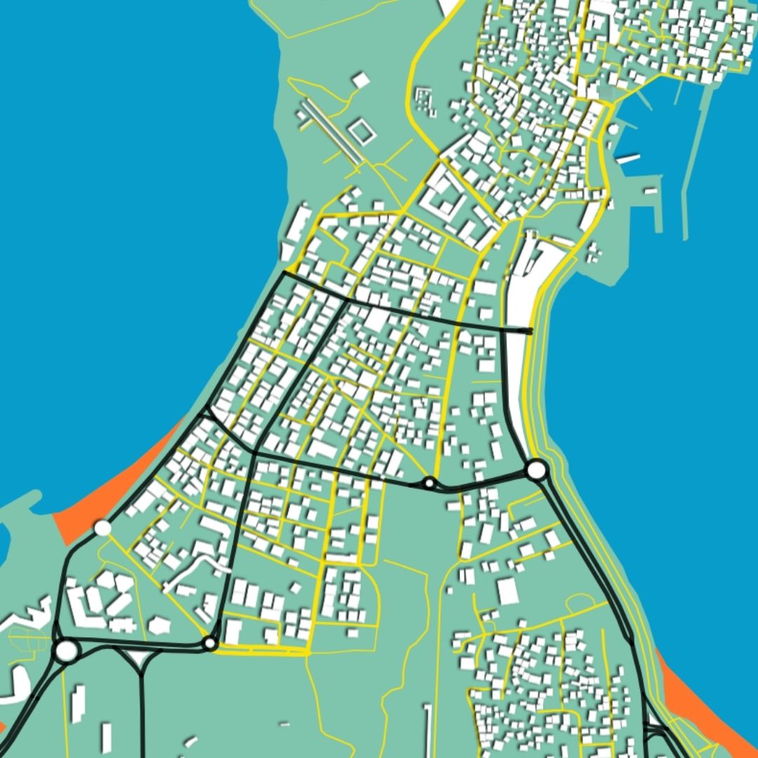 COLOURED ROAD MAP OF TYRE, LEBANON BY MAPBAKES