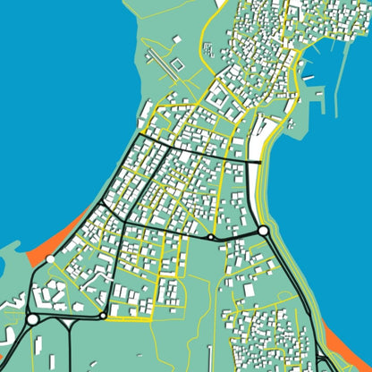 COLOURED ROAD MAP OF TYRE, LEBANON BY MAPBAKES