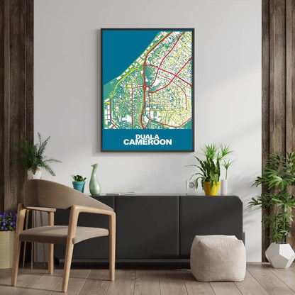 COLOURED ROAD MAP OF DUALA, CAMEROON BY MAPBAKES