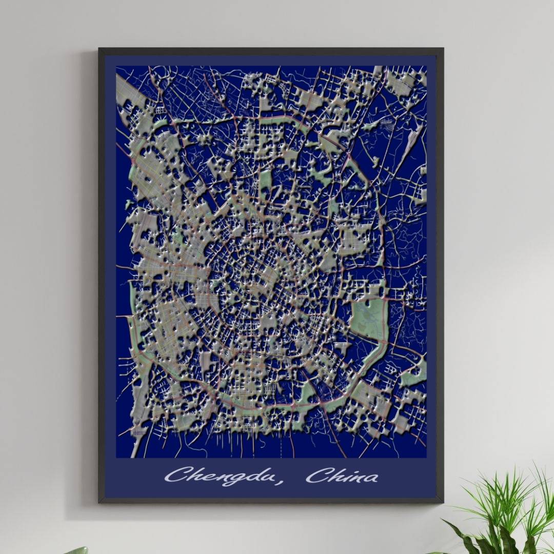 COLOURED ROAD MAP OF CHENGDU, CHINA BY MAPBAKES