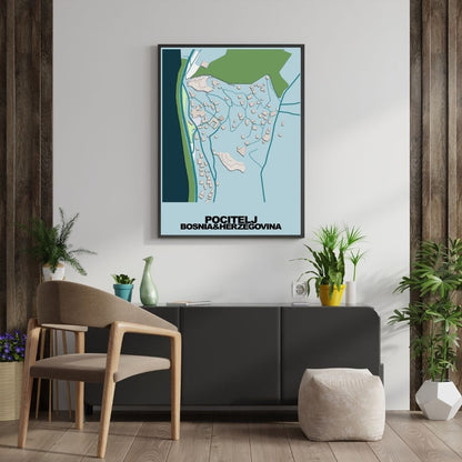 COLOURED ROAD MAP OF POCITELJ, BOSNIA & HERZEGOVINA BY MAPBAKES