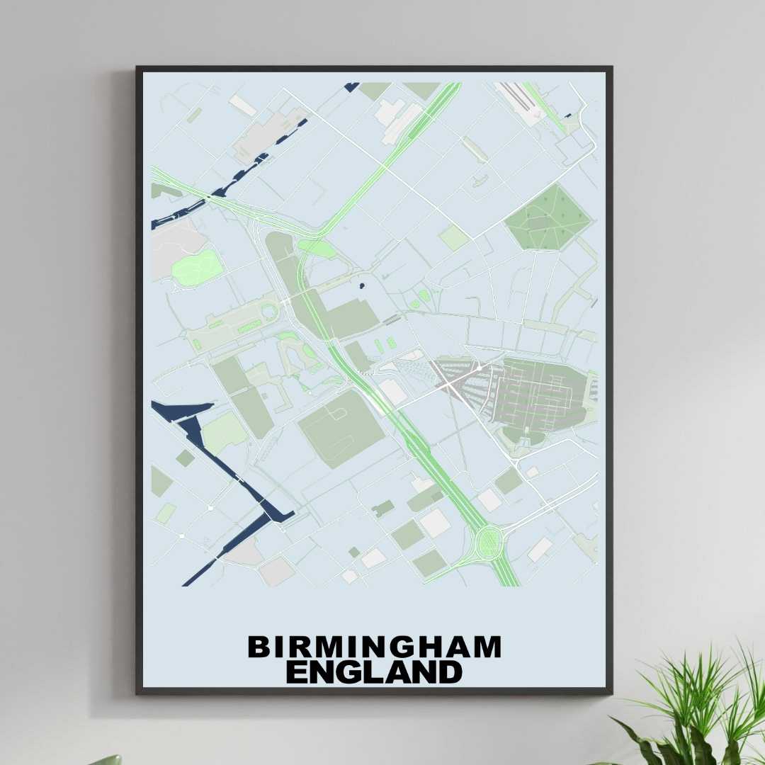 COLOURED ROAD MAP OF BIRMINGHAM, ENGLAND BY MAPBAKES