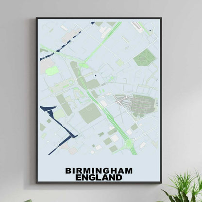 COLOURED ROAD MAP OF BIRMINGHAM, ENGLAND BY MAPBAKES