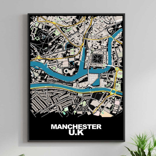 COLOURED ROAD MAP OF MANCHESTER, UK BY MAPBAKES