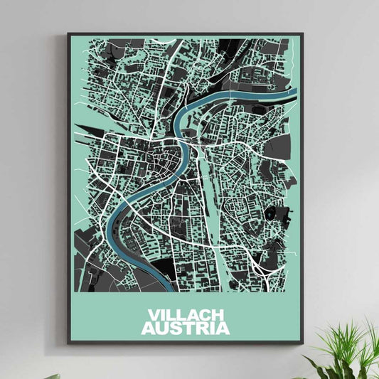 COLOURED ROAD MAP OF VILLACH, AUSTRIA BY MAPBAKES