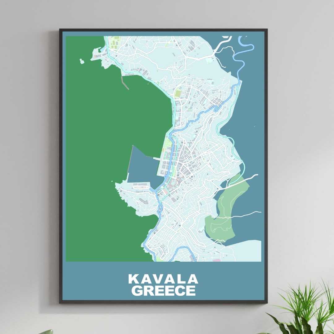 COLOURED ROAD MAP OF KAVALA, GREECE BY MAPBAKES