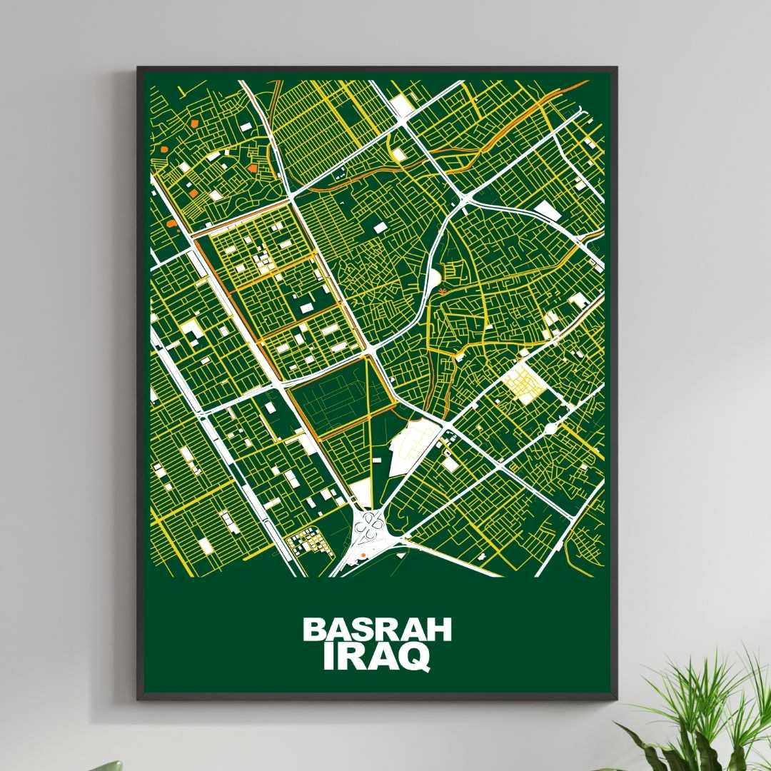 COLOURED ROAD MAP OF BASRAH, IRAQ BY MAPBAKES