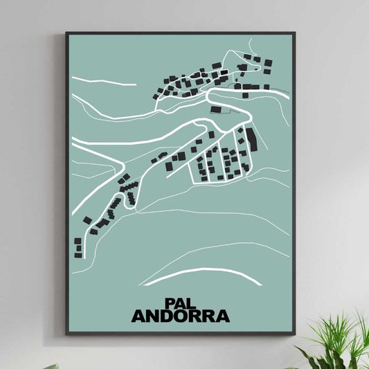 COLOURED ROAD MAP OF PAL, ANDORRA BY MAPBAKES