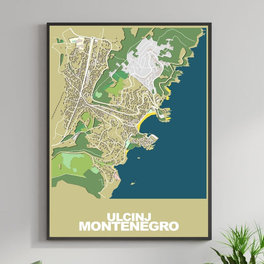 COLOURED ROAD MAP OF ULCINJ, MONTENEGRO BY MAPBAKES