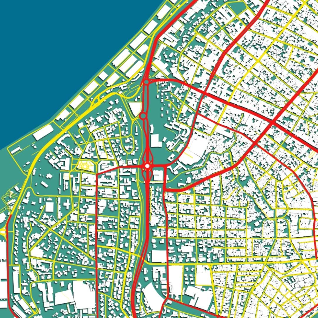 COLOURED ROAD MAP OF DUALA, CAMEROON BY MAPBAKES