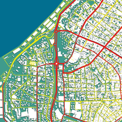 COLOURED ROAD MAP OF DUALA, CAMEROON BY MAPBAKES