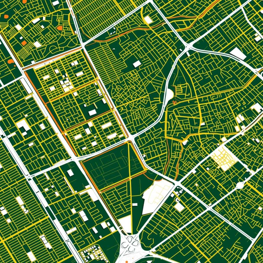 COLOURED ROAD MAP OF BASRAH, IRAQ BY MAPBAKES