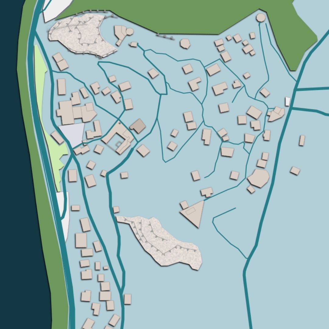 COLOURED ROAD MAP OF POCITELJ, BOSNIA & HERZEGOVINA BY MAPBAKES