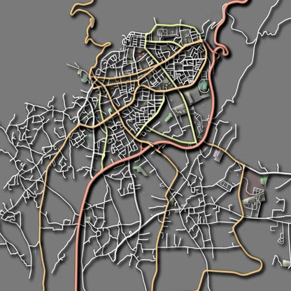 COLOURED ROAD MAP OF GARYAN, LIBYA BY MAPBAKES