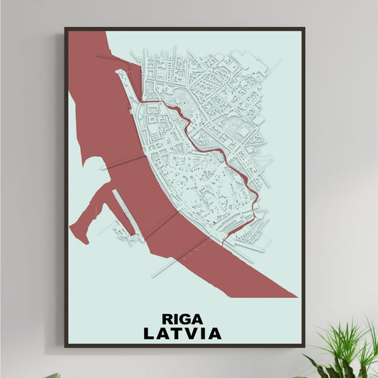 COLOURED ROAD MAP OF RIGA, LATVIA BY MAPBAKES