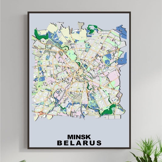 COLOURED ROAD MAP OF MINSK, BELARUS BY MAPBAKES