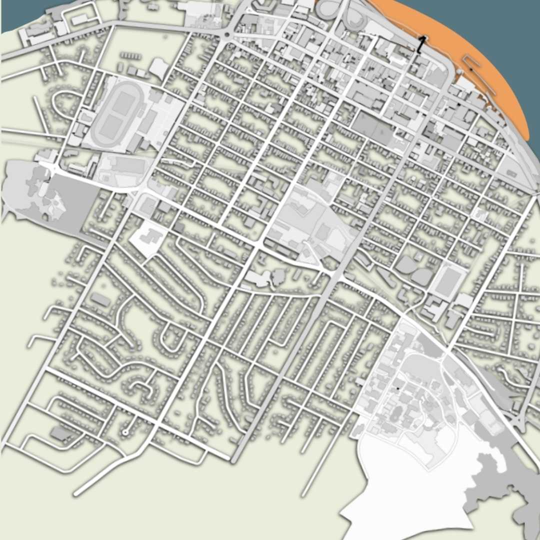 COLOURED ROAD MAP OF FREDERICTON, CANADA BY MAPBAKES