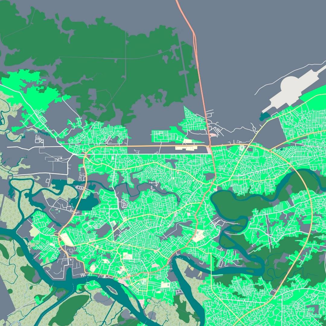 COLOURED ROAD MAP OF WARRI, NIGERIA BY MAPBAKES