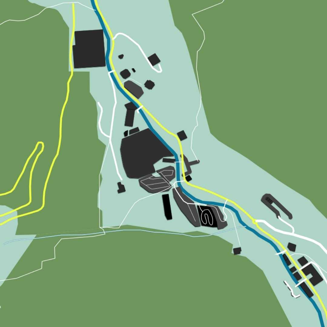 COLOURED ROAD MAP OF ARINSAL, ANDORRA BY MAPBAKES