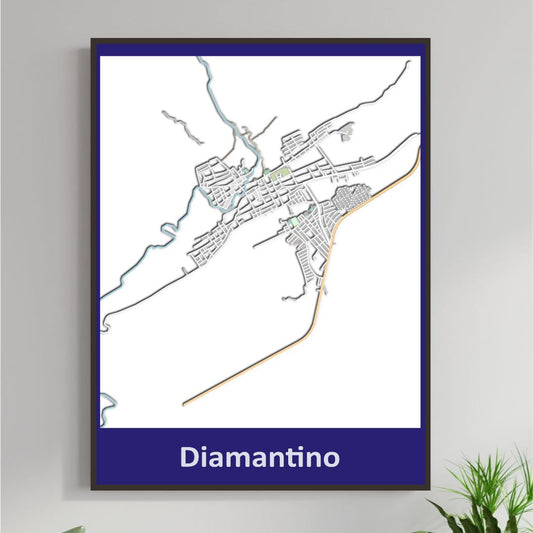 COLOURED ROAD MAP OF DIAMANTINO, BRAZIL BY MAPBAKES