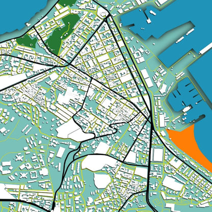 COLOURED ROAD MAP OF JIJEL, ALGERIA BY MAPBAKES