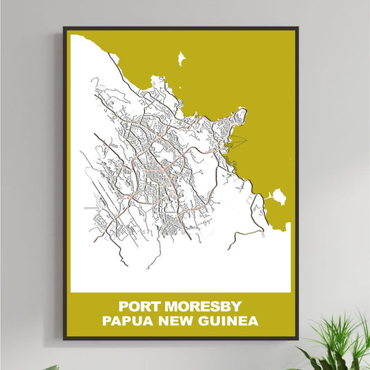 COLOURED ROAD MAP OF PORT MORESBY, PAPUA NEW GUINEA BY MAPBAKES