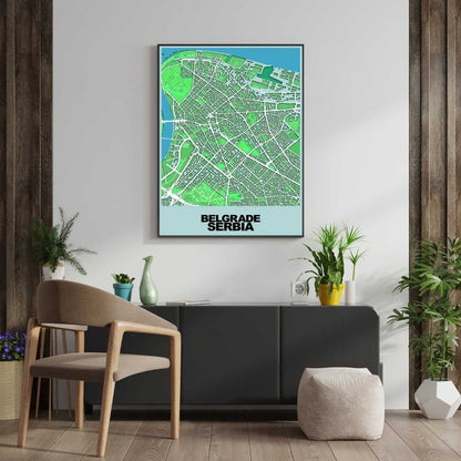 COLOURED ROAD MAP OF BELGRADE, SERBIA BY MAPBAKES