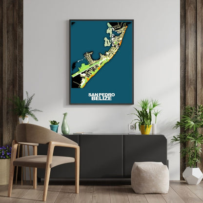 COLOURED ROAD MAP OF SAN PEDRO, BELIZE BY MAPBAKES