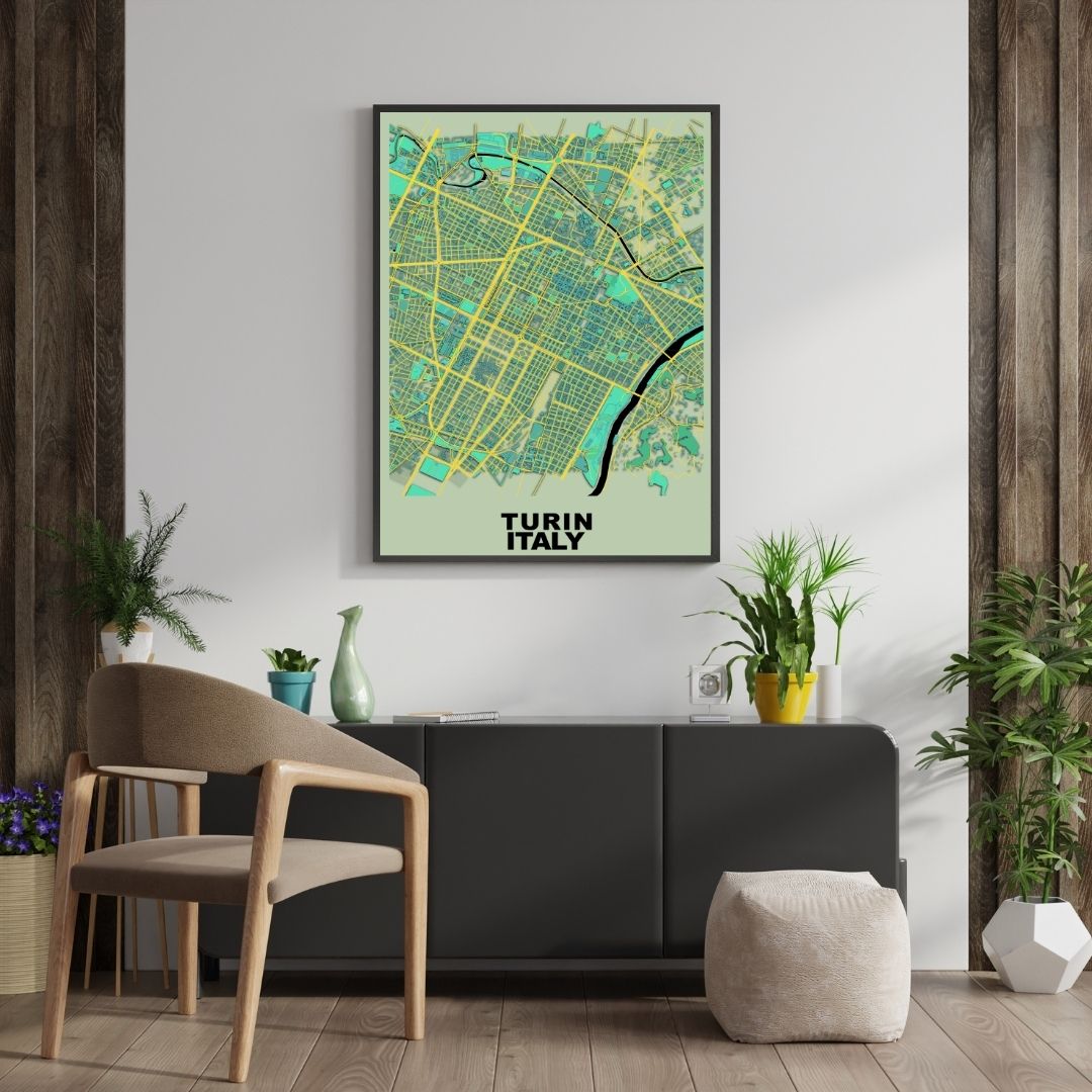 COLOURED ROAD MAP OF TURIN, ITALY BY MAPBAKES