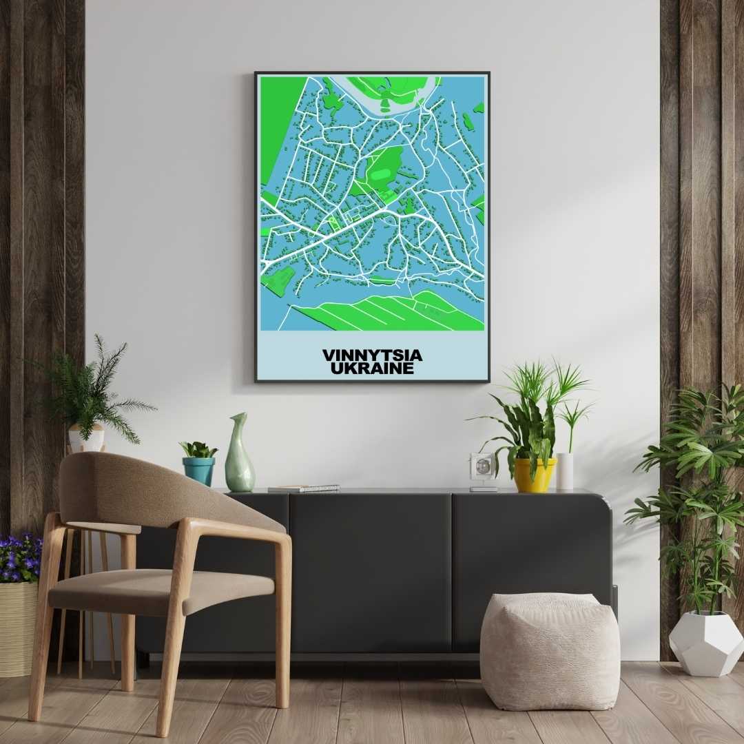 COLOURED ROAD MAP OF VINNYTSIA, UKRAINE BY MAPBAKES