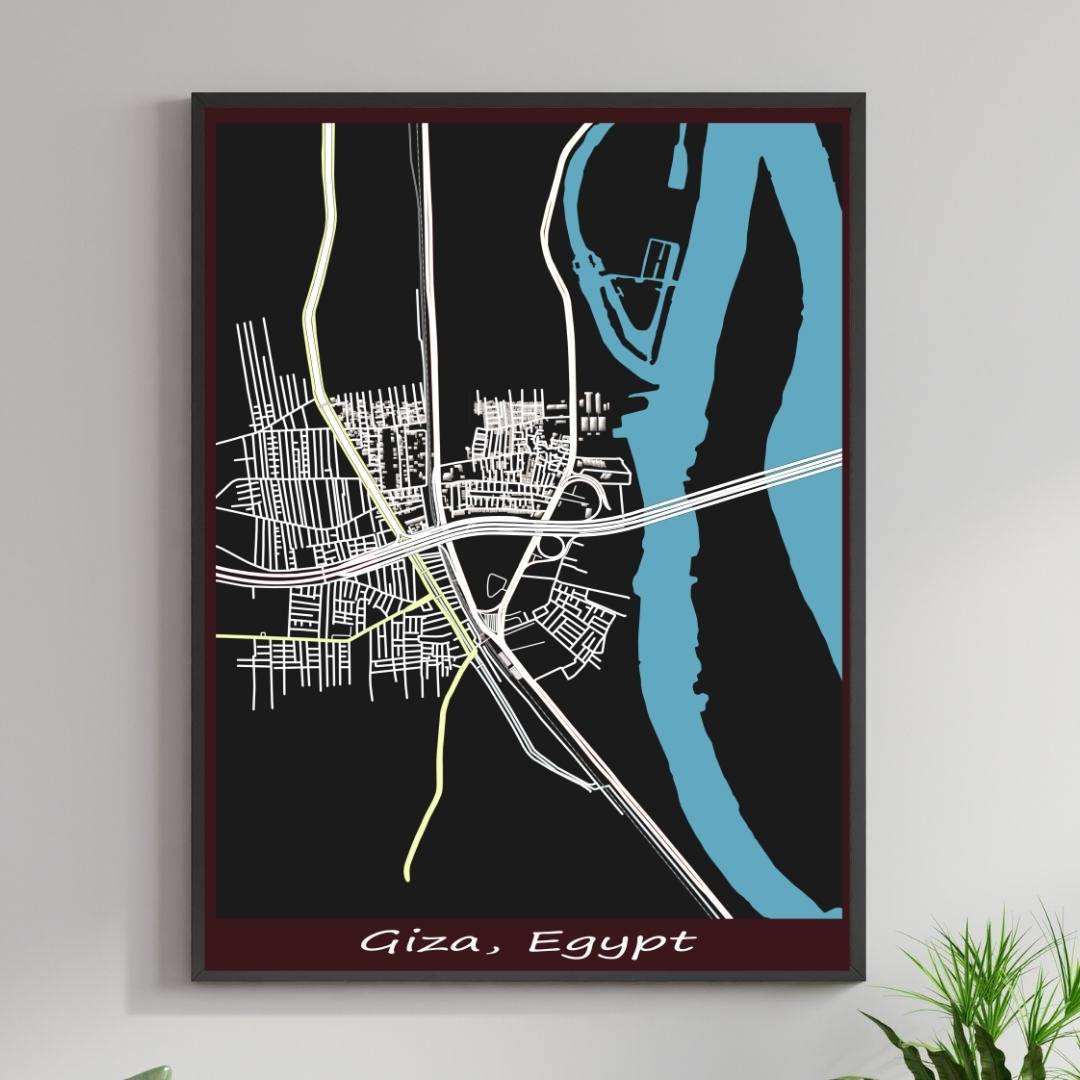 COLOURED ROAD MAP OF GIZA, EGYPT BY MAPBAKES