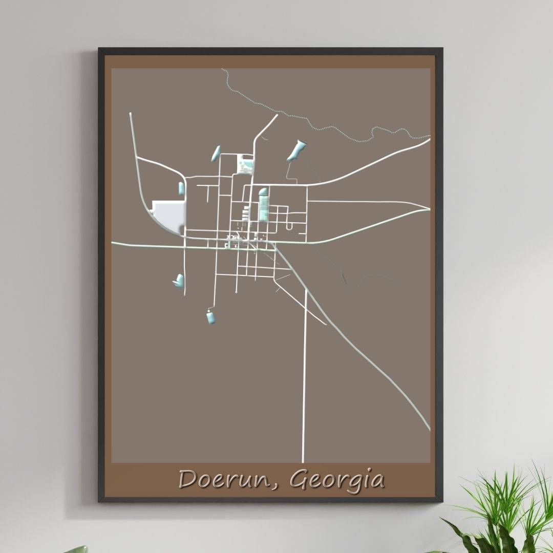 COLOURED ROAD MAP OF DOERUN, GEORGIA BY MAPBAKES