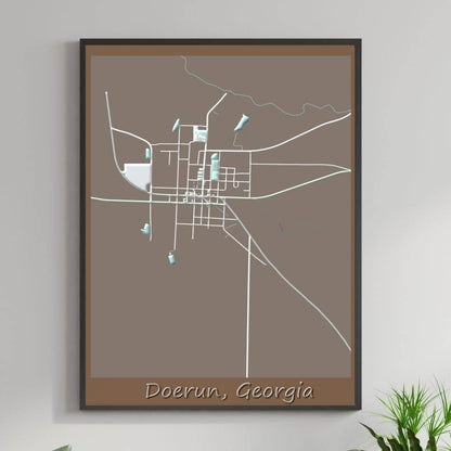 COLOURED ROAD MAP OF DOERUN, GEORGIA BY MAPBAKES