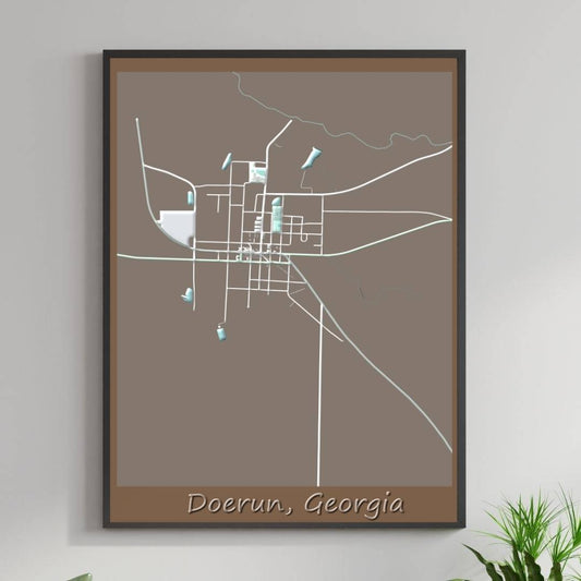 COLOURED ROAD MAP OF DOERUN, GEORGIA BY MAPBAKES