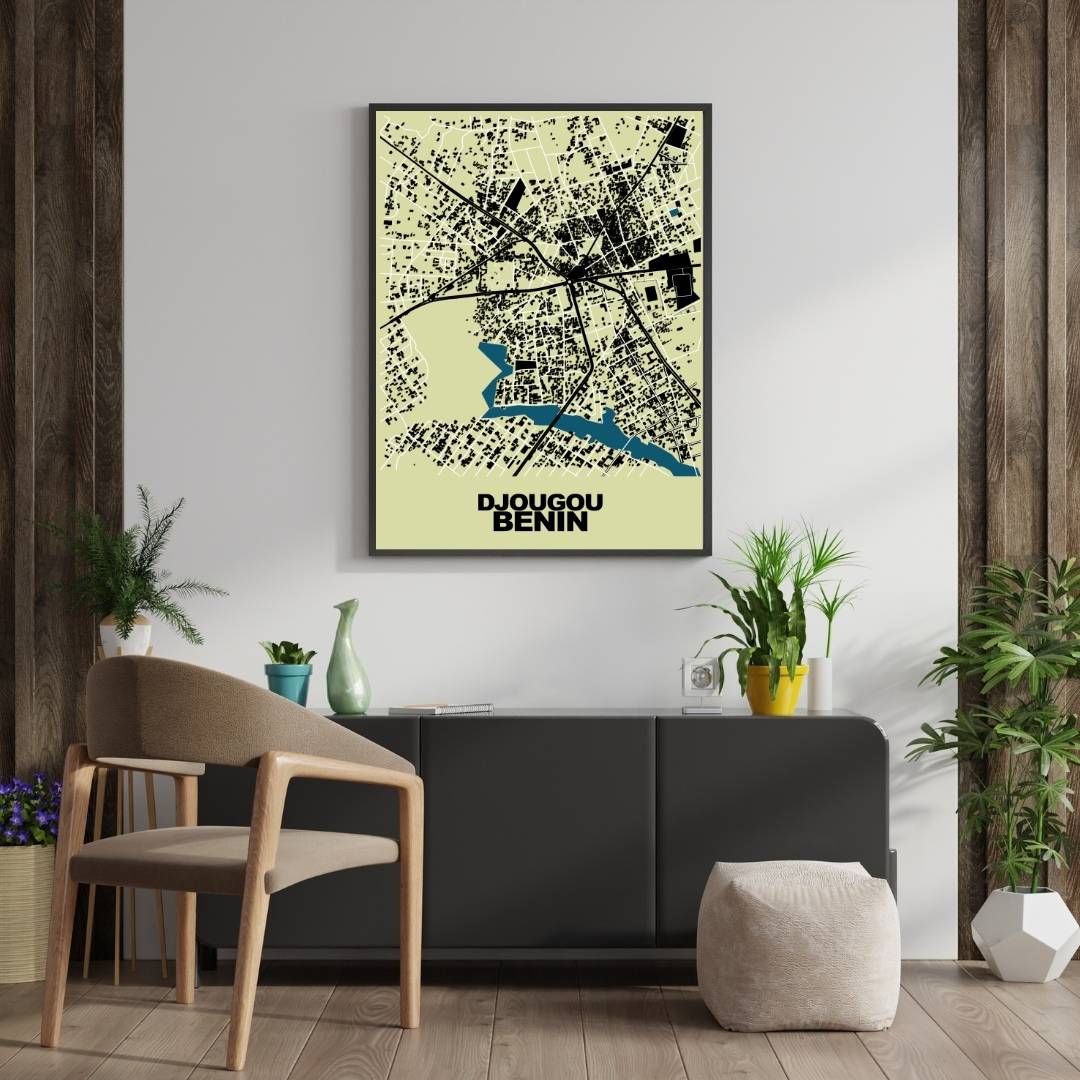 COLOURED ROAD MAP OF DJOUGOU, BENIN BY MAPBAKES