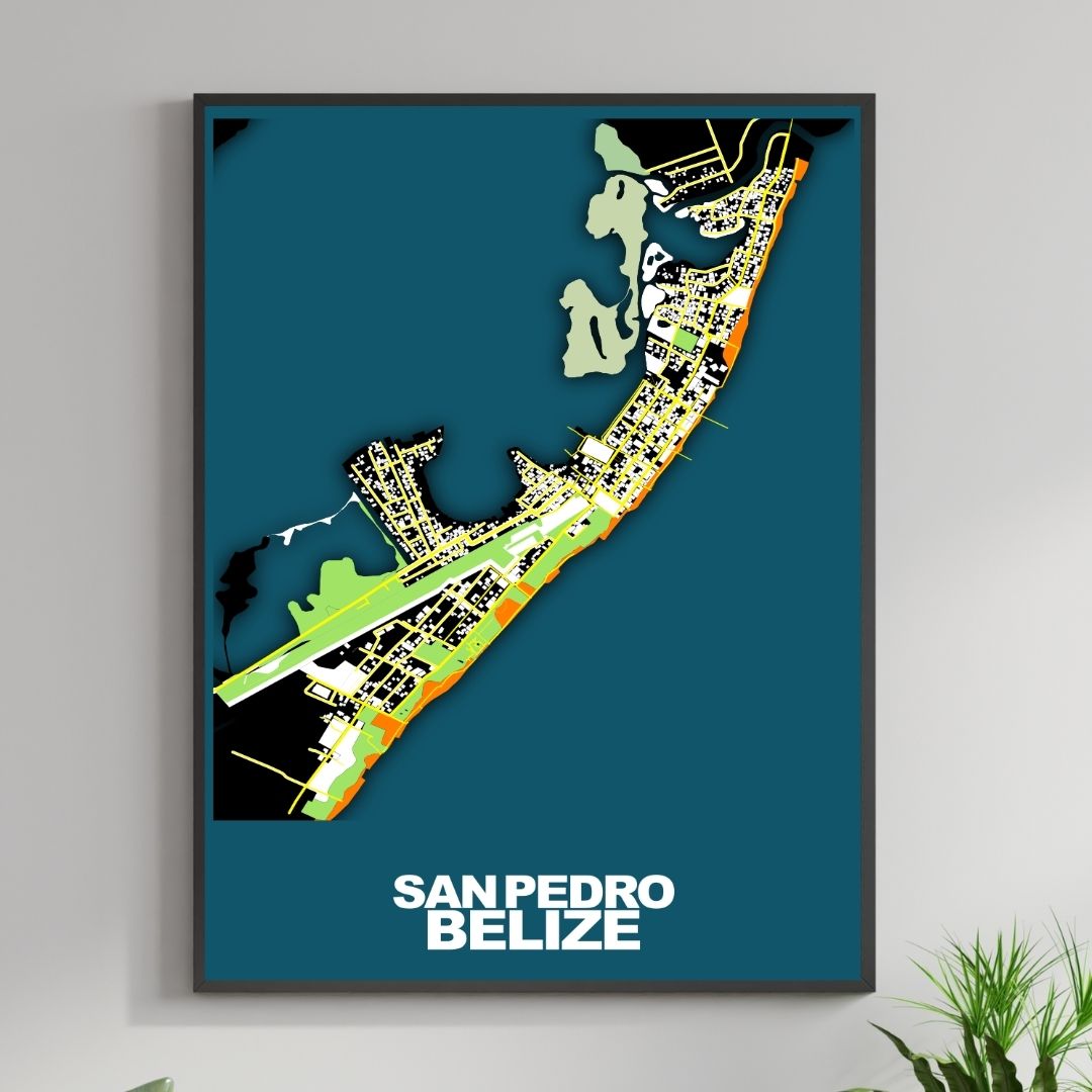COLOURED ROAD MAP OF SAN PEDRO, BELIZE BY MAPBAKES
