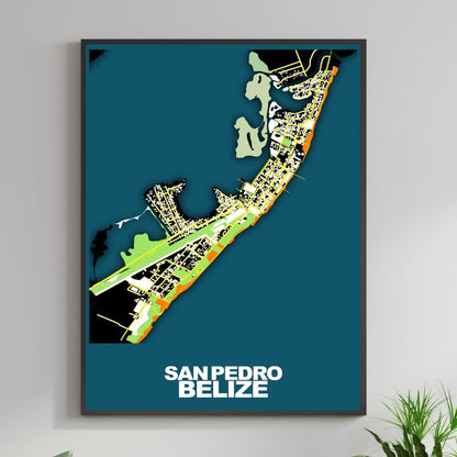 COLOURED ROAD MAP OF SAN PEDRO, BELIZE BY MAPBAKES