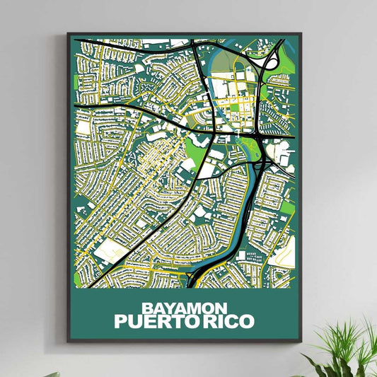 COLOURED ROAD MAP OF BAYAMON, PUERTO RICO BY MAPBAKES