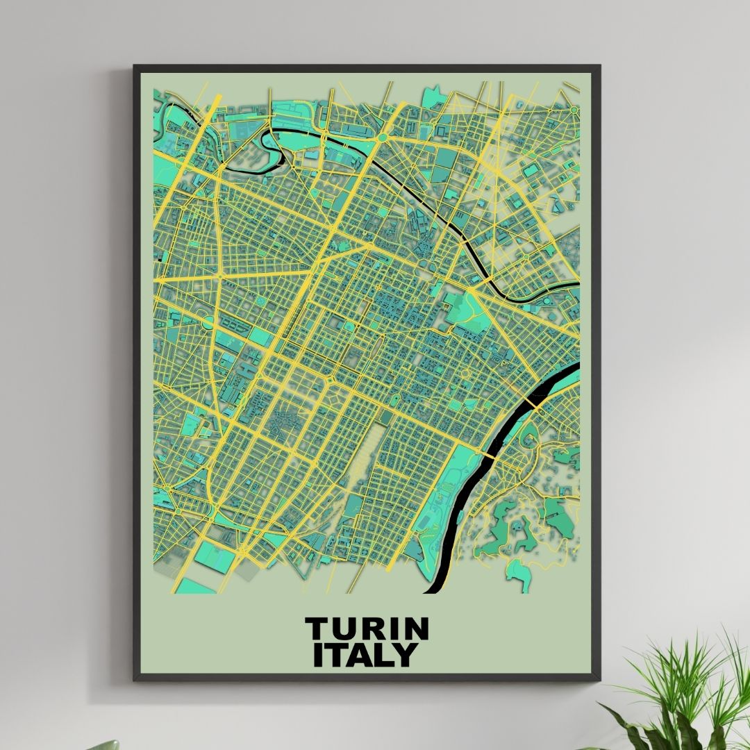 COLOURED ROAD MAP OF TURIN, ITALY BY MAPBAKES