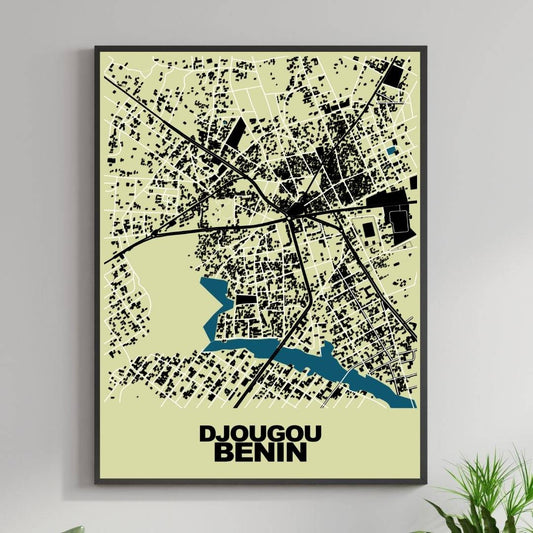COLOURED ROAD MAP OF DJOUGOU, BENIN BY MAPBAKES