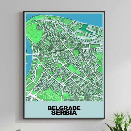 COLOURED ROAD MAP OF BELGRADE, SERBIA BY MAPBAKES