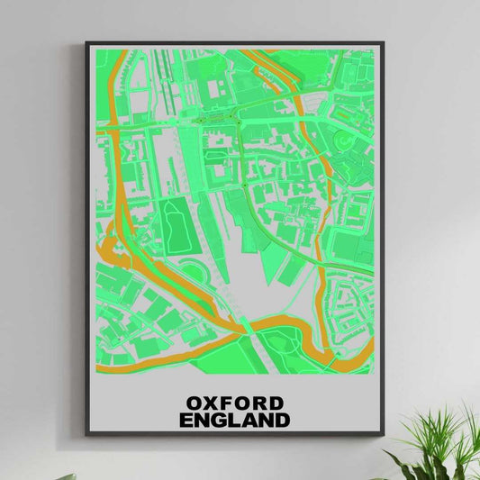 COLOURED ROAD MAP OF OXFORD, ENGLAND BY MAPBAKES