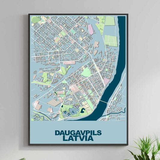 COLOURED ROAD MAP OF DAUGAVPILS, LATVIA BY MAPBAKES