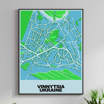 COLOURED ROAD MAP OF VINNYTSIA, UKRAINE BY MAPBAKES