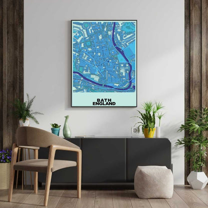 COLOURED ROAD MAP OF BATH, ENGLAND BY MAPBAKES