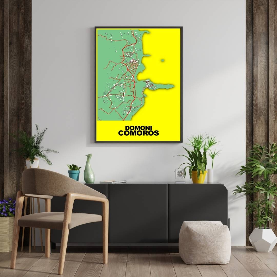 COLOURED ROAD MAP OF DOMONI, COMOROS BY MAPBAKES
