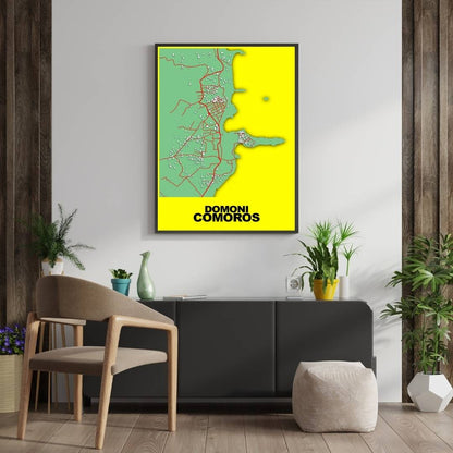 COLOURED ROAD MAP OF DOMONI, COMOROS BY MAPBAKES