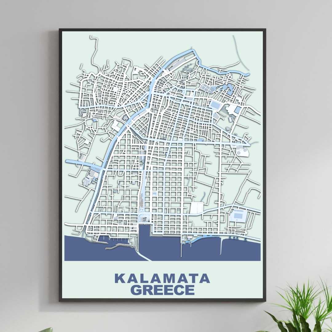 COLOURED ROAD MAP OF KALAMATA, GREECE BY MAPBAKES