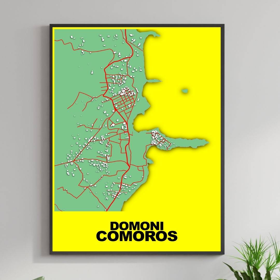 COLOURED ROAD MAP OF DOMONI, COMOROS BY MAPBAKES